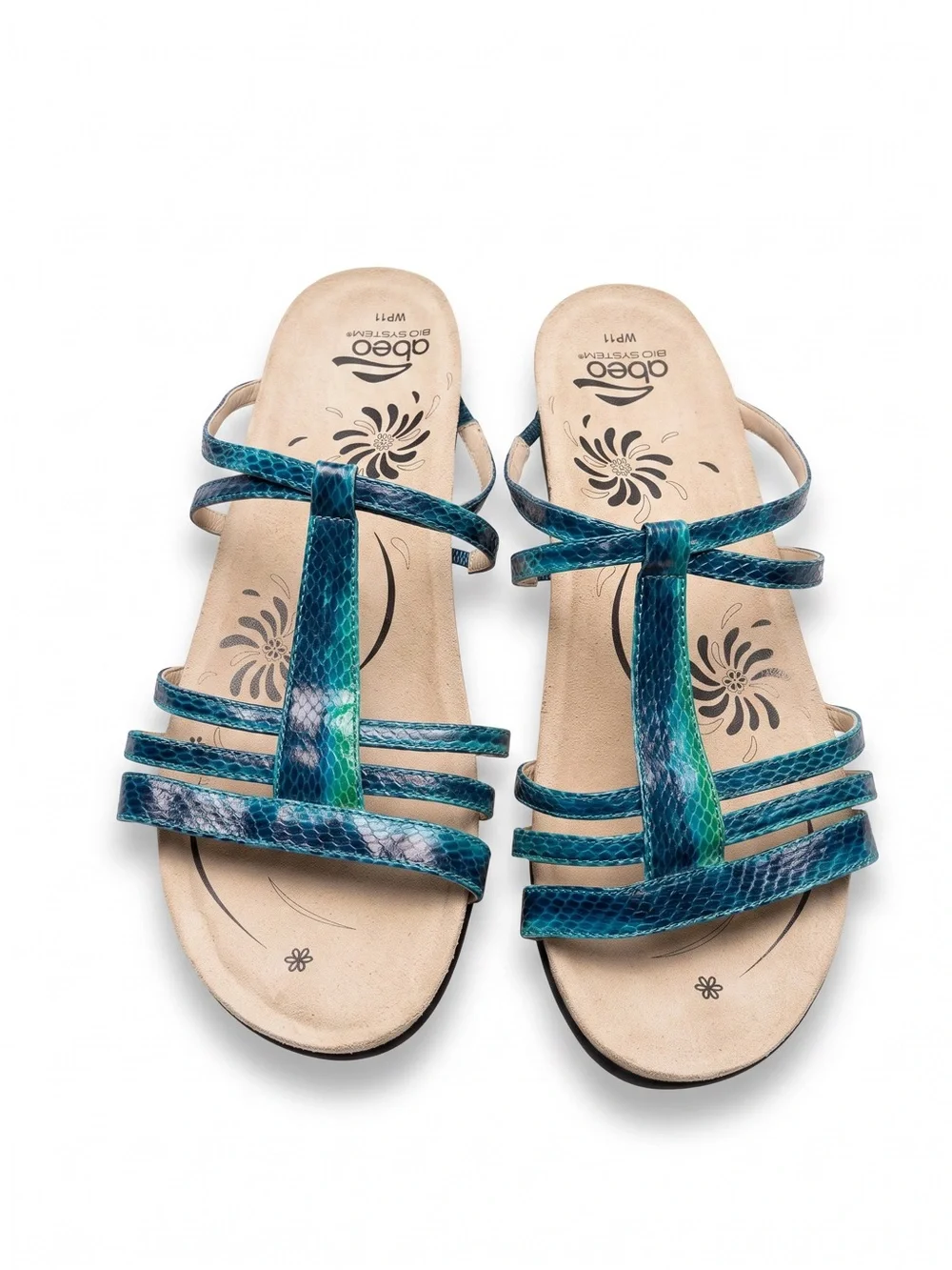 ABEO BioSystem Blue Metallic Snakeskin T Strap Comfort Sandals Women’s 11WP wide